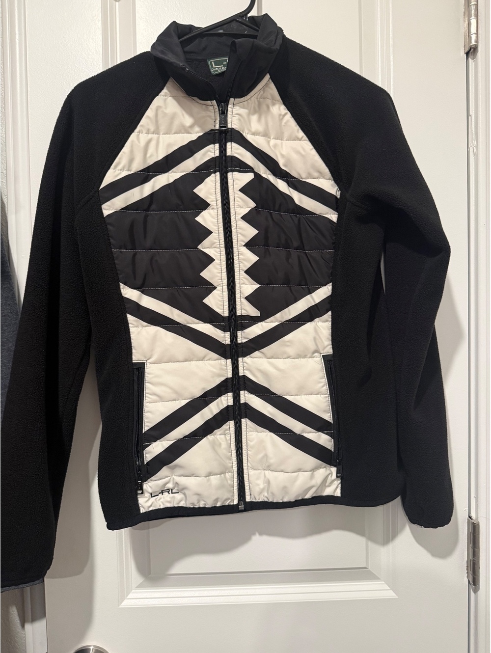 Lauren Active Ralph Lauren Women's Black and White Full-Zip Fleece Jacket Size S